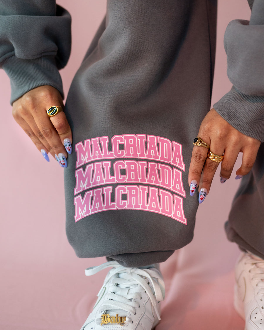 Malcriada Varsity Sweats - Grey/ Pink