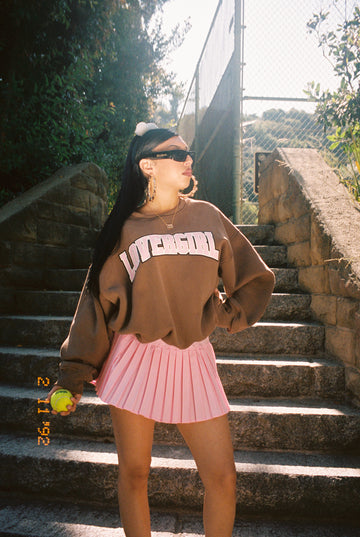 Lovergirl Varsity Sweater - Milk Chocolate/Pink