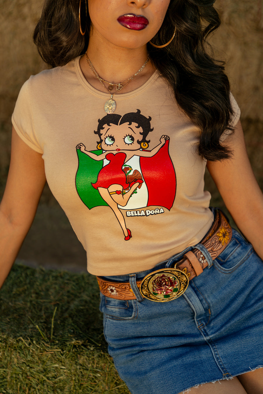 Betty Boop Baby Tee -Tan